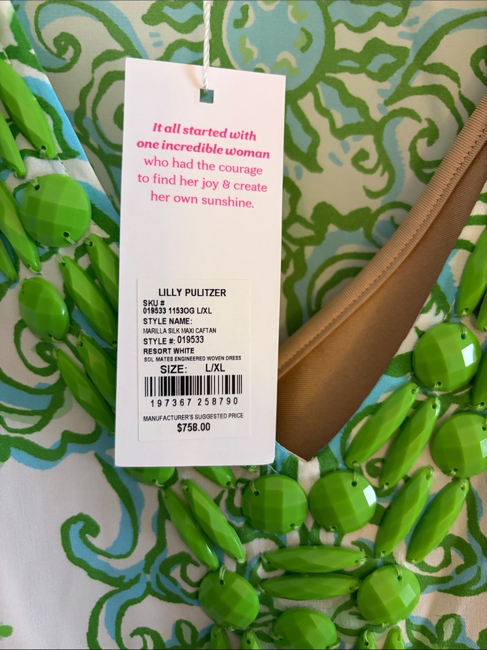 Lilly Pulitzer Green & White Printed Maxi Caftan - Picture 3 of 7